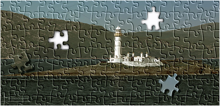 Eilean Musdile lighthouse from the Craignure-Oban ferry Puzzle 1.jpg